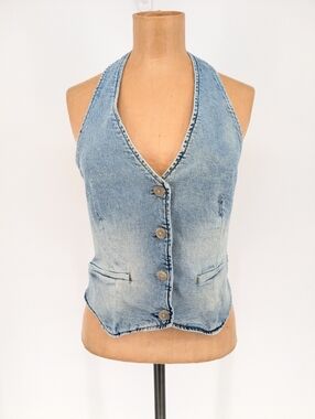 GAP Denim Halter Top Light Wash Button Front Sleeveless Western Women Size Small